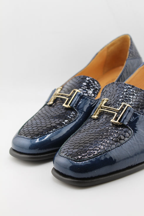 DFC Relax Textured Patent Leather Block Heel Loafers with Buckle